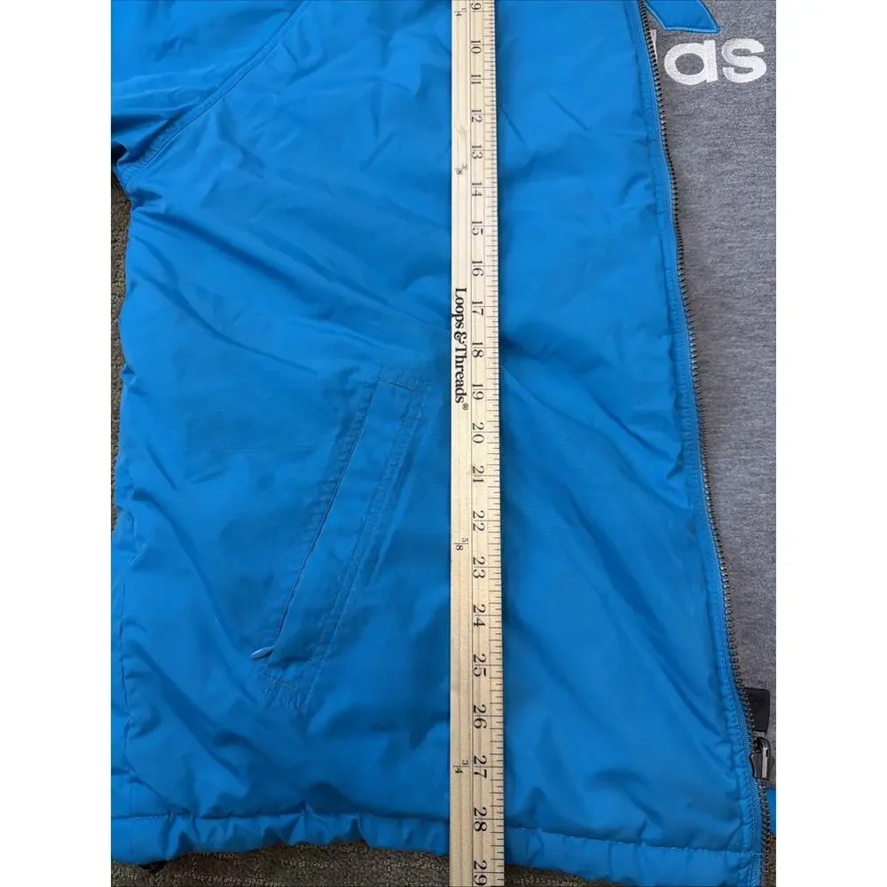 Vtg Adidas Reversible Aqua/Gray Hooded Jacket‎ Sz Large Retro Windbreaker Y2K